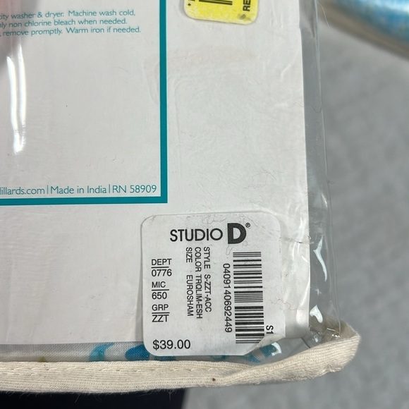 New! Studio D Euro Shams lot of 2 blue white turquoise and lime green - Picture 8 of 8